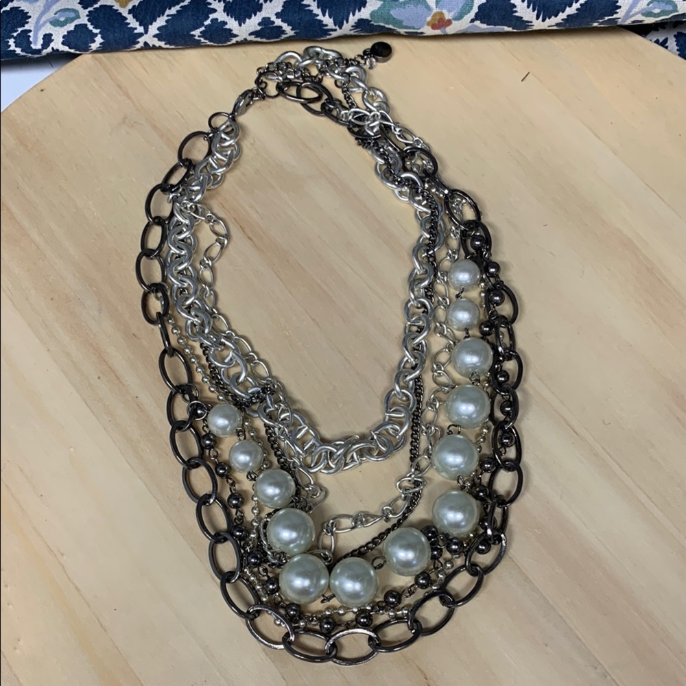 Simply Vera Vera Wang Silver and Black Multi-Layer Necklace with Faux Pearls